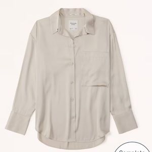 Abercrombie & Fitch Long-Sleeve Oversized Satin Button-Up Shirt
